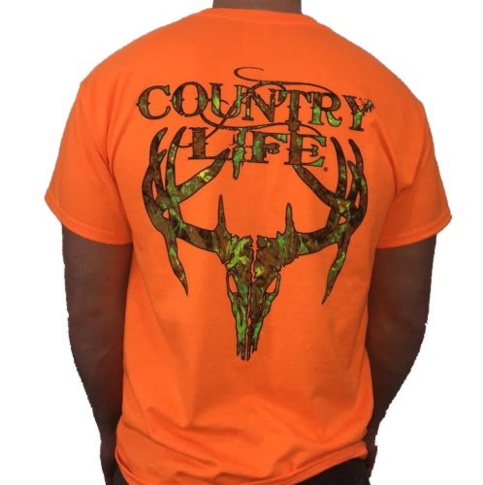Men's Orange Camo Skull Tee * Free Koozie